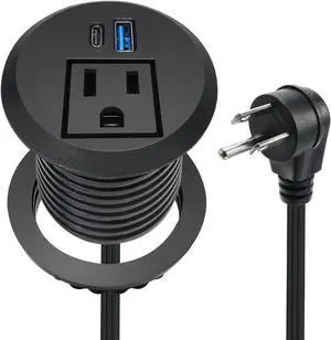 20W USB-C Fast Charge Recessed Power Grommet, 2 inch Flush Mount Desk Outlet with 6.5 FT Extension Cord, Space-Saving Countertop Power Strip for Home Office School Hotel