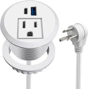 20W USB-C Fast Charge Recessed Power Grommet, 2 inch Flush Mount Desk Outlet with 6.5 FT Extension Cord, Space-Saving Countertop Power Strip for Home Office School Hotel