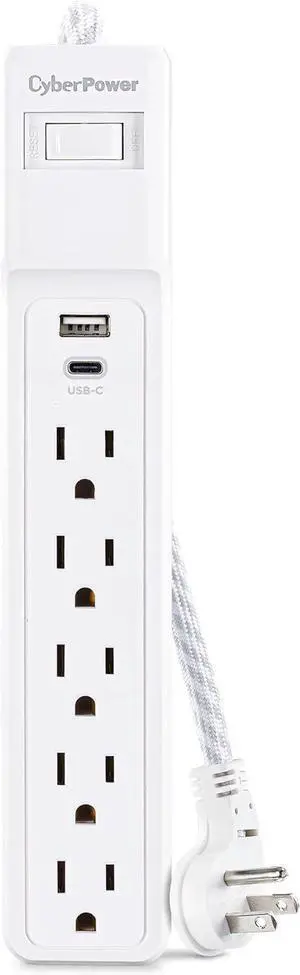 CyberPower P504UC Surge Protector, 500J/125V, 15A, 5 Outlets, 2 USB Charging Ports, 4 Foot Cord, White, UL Listed