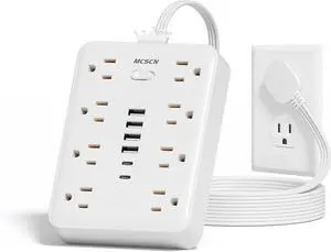 Surge Protector Power Strip(900J) -MCSCN 8 Outlets 6 USB - 15A/1875W - 10ft Extension Cord,Ultra-Thin Plug & Cord - UL Certified - Home/Office Use