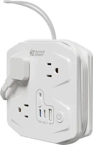 20W Travel Power Strip SUPERDANNY 3-Foot Wrap Up Extension Cord with 3 Outlets and 3 Fast Charging USBs, No Surge Protector Cruise Approved Portable Mini Travel Charger for Home Office Hotel, White