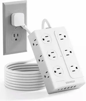 Surge Protector Power Strip  10FT Extension Cord with 12-Outlet 4 USB-A & 2 USB-C Ports, 1850W/15A, Flat Plug, Wall Mountable  ETL Listed for Home, Dorm Room