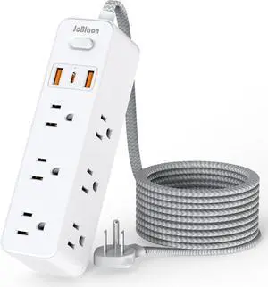 Flat Plug Power Strip Surge Protector, 5ft Ultra Thin Extension Cord with 4 USB Wall Charger(2 USB C Port), 6 Widely-Spaced Outlets Power Strip Compact for Travel, Office, Dorm Room Essentials (White)