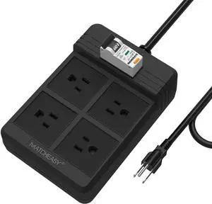 GFCI Power Strip with 4 Outlets, 6.56 FT Heavy Duty Extension Cord(1875W/15A) with 30mA RCBO Circuit Breaker for Home/Factory Production Workshop/Garage/Indoor - Black