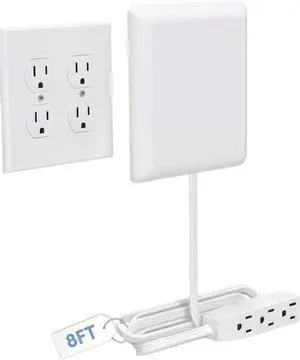Sleek Socket Outlet & Plug Concealer for Wall Outlet with Cord Concealer Kit, 8-Foot Flat Extension Cord with Multi Outlets Power Strip, Ideal for Home Offices