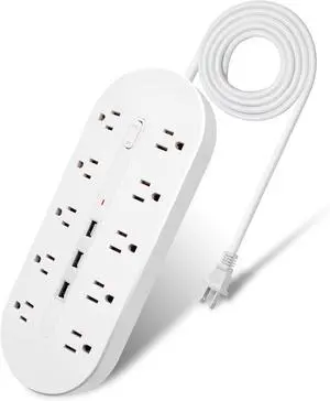 2 Prong Power Strip with USB, Polarized 2 Prong to 3 Prong Outlet Adapter, 6.6ft Extension Cord Surge Protector with USB Ports, Wall Mountable, Non-Grounded Outlets for Home,White
