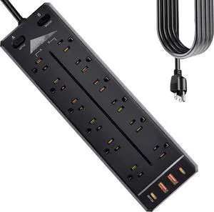Heavy Duty Power Strip Surge Protector,20A 2500W,Widely 12 Outlets/Dual Switches,20W Fast Charging/PD 20W/QC3.0,4000 Joules Protection,12 Gauge 6.5ft Cord, Commercial Insurance Covered