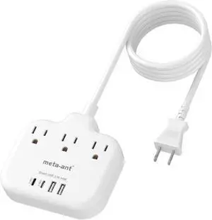 2 Prong Power Strip with 10 Extension Cord, meta-ant 2 Prong to 3 Prong Outlet Adapter, Two Prong Power Strip with 3 Outlets & 4 USB(2 USB-C), 2 Prong Outlet, Polarized, for Old House,White