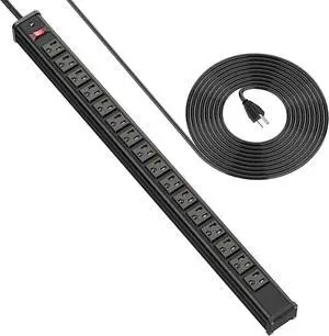Metal 16-Outlet Power Strip, Extra Long 10ft Cord, Heavy Duty Wall Mount, Garage Power Strip with Switch for Work Shop, Workbench Industrial Commercial Use (Black)