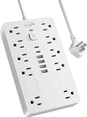 Surge Protector Power Strip,10 Outlets(1850W/15A) with 6 USB Ports (2 USB C), 6 Feet Extension Cord Wall Mount Power Strip, ETL Listed for Home, Dorm Room