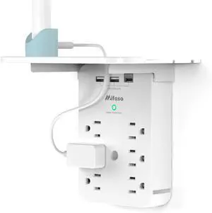 Outlet Extender with Shelf, Mifaso Surge Protector 6 AC Multi Plug Wall Outlets and 3 USB Ports, PD 20W USB-C Charger, Outlet Splitter for Bathroom Home
