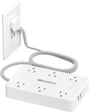 2 Prong Power Strip, WRXDMC 2 Prong to 3 Prong Outlet Adapter, 1400J Two Prong Surge Protector, 6ft Braided Extension Cord with Thin Flat Polarized Plug, 6 AC&4 USB, Wall Mount for Non-Grounded Outlet