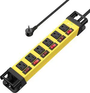 Heavy Duty Power Strip - 6 Outlet Power Strip with 6 Individual Switches Cord Manager Surge Protector 1200J Home Office Garage Industrial Workshop Heavy Duty Power Strip - 6 Outlet Power Strip with 6 Individual Switches Cord Manager Surge Protector 1200J Home Office Garage Industrial Workshop