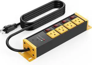CCCEI Heavy Duty Surge Protector Power Strip 20 Amp Individual Switches. 6FT 12 Gauge Extension Cord with Multiple Outlets. Kitchen, Garage, Shop, Industrial Wall Mount Electric Extender, Yellow.