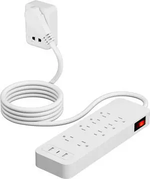 Elecan Surge Protector Power Strip 4 Ft Extension Cord, 8 Widely Spaced Outlets with 2 USB-A&1 USB-C PD 20W Charging Station, Flat Plug Wall Mountable Multi Outlet Extender, 14AWG 2450J/125V,ETL-White