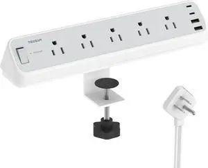 Desk Clamp Power Strip 10 Ft, TESSAN 2100J Surge Protector Desk Charging Station, 5 Outlets with 4 USB Ports (2 USB C), Flat Plug Extension Cord with Multiple Outlets for Gaming Home Office Dorm Room