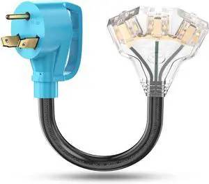 CircleCord 30 Amp to 110V RV/Generator Distribution Adapter Cord, NEMA TT-30P Male to 3X 5-15R/5-20R T-Blade Household Outlet Female with LED Power Indicator 3750W