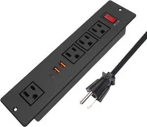 20W USB C Recessed Power Strip, Fast Charge Flush Mount Furniture Outlets,Built in Mountable Power Plug for Desk Tabletop Cabinet Drawer Nightstand Black