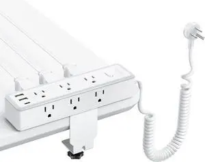 NTONPOWER Desk Clamp Power Strip with 9 AC Outlets 3 USB Ports(1 USB C), 1200J Surge Protector, 6ft Coiled Extension Cord for Standing Desk, Fit 2.68" Tabletop Edge, Home Office Table Accessories