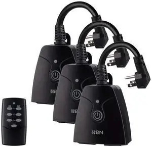 HBN Outdoor Wireless Remote Control Outlet Plug,Weatherproof Heavy Duty Power Strip,Indoor Electrical Plugs for Light Switch,6-inch Cord,100ft Range, ETL Listed(15A,Dual 3-Prong Outlets,3Packs)