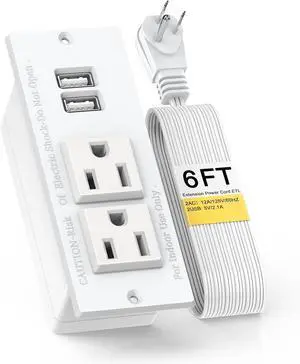 Recessed Outlet Desk Outlets with USB Ports Recessed Power Strip with 2-Socket 2-USB Charging Ports Desktop Power Grommet Charging Station with 6FT Extension Power Cord,Flat Plug