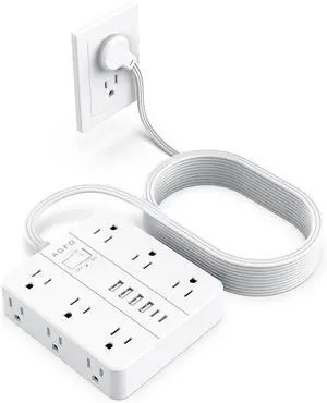 25FT Surge Protector Power Strip,12 AC Outlets with 6 USB Ports (2 USB-C), Flat Plug Extension Cord with Multiple Outlets, Wall Mount for Home Office,Dorm, White