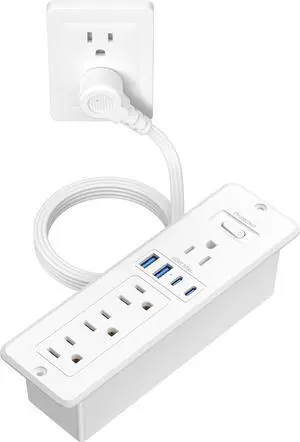 65W USB C Recessed Power Strip, Flush Mount Desktop Recessed Outlet with 4AC & 2 PD GaN USB C & 2 USB-A Ports, Furniture Hidden Drawer Fast Charging Station for Home Office