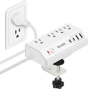 Desk Clamp Power Strip Surge Protector - 45W USB C Fast Charger for MacBook, iPhone, iPad - Desk Outlet Plug Extension - 10 FT Long Extension Cord Charging Station with 4 Outlets 4 USB Ports