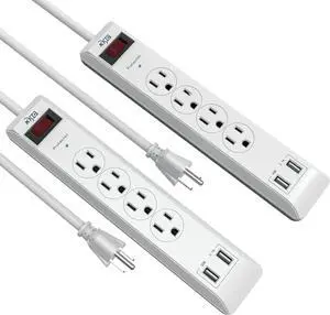KMC 4-Outlet Surge Protector Power Strip with USB Ports, 2 USB-A, Power Strip Surge Protector, 600J Surge Protection, 2ft Extension Cord, 3-Prong Grounded Plug, UL/ETL Certified, White (2 Pack)