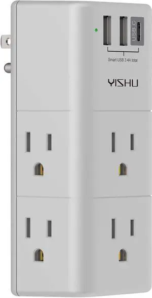 Multi Plug Outlet Surge Protector - YISHU Outlet Extender with Rotating Plug, 6 AC Outlets and 3 USB Ports, 3-Sided Swivel Power Strip Ideal Stocking Stuffers, Gray