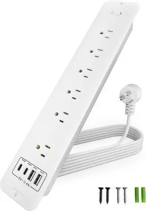 Recessed Power Strip Extension - 10 Outlet Surge Protector with 6 AC - 2 USB-A18W and 2 USB-CPD20W Ports - Flush Mount Desk Outlet with 6 Feet Cord - for Conference Table (White)