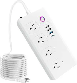 UseeLink Smart Plug Power Strip, Surge Protector with 4 Individually Controlled Smart Outlets and 4 USB Ports, 5FT Flat Extension Cord, Only for 2.4 GHz Wi-Fi, Compatible with Alexa & Google Home