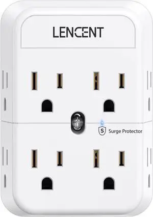 LENCENT 2 Prong Power Strip, 3 to 2 Prong Outlet Adapter, Surge Protector, Polarized Plug, 3-Sided Widely Spaced Extender, Compact Wall Plug Splitter Tap for Non-Grounded Outlets in Old House Hotel