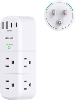 Surge Protector Outlet Extender with Rotating Plug, 6 AC Multi Plug Wall Outlets and 4 USB Ports, 1800 Joules, Swivel Power Strip Electrical Splitter for Home Decor Apartment Dorm Room Essentials