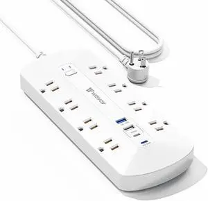 Flat Plug PD20W USB C Power Strip, 12-in-1 Power Strip Surge Protection with 8 AC, 2 USB A & 2 USB C, 5ft Extension Cord, Wall Mount, Desk USB Charging Station, Home Office Essentials