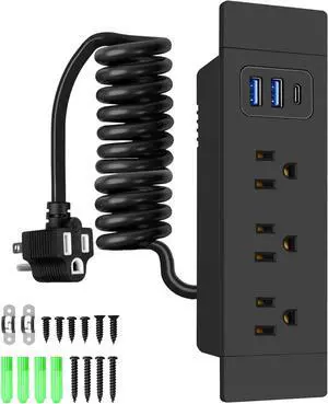 Docking Drawer Charging Station,Mounted Furniture Drawer Outlet Kit with Outlet Extender - 5FT Power Cord with Spring Cable, UL Listed for Safe & Tidy Drawer Installation