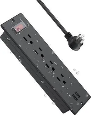 Conference Waterproof,Furniture Recessed Power Strip with 4 Outlets,2 USB,Table Surge Protector,Flush Mount, Water Resistant,6ft Cable with Flat Plug