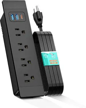 QBA Recessed Power Strip with USB C PD 20W, Desk Outlet with 4 AC Outlets and 3 USB Ports, Flush Mount Power Strip for Furniture Side Table Cabinet Drawer, 6ft Cord, ETL Listed, Black