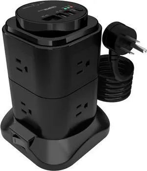Power Strip Tower by Super Electro, Extension Cord with USB Timer,8 AC Outlets with 4 USB Ports (2 USB C), 1200J Surge Protector 6.56ft Heavy-Duty Extension Cord for Home Office Dorm