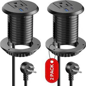 Desktop Power Grommet, 2 inch, USB C PD 20W Fast Charging Station, Desk Hole Outlet,ETL Listed (2, 6 FT Cable)