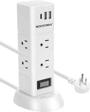 Power Strip Tower, 6 Outlet Surge Protector, 3 USB Ports1 USB-C, 6Ft Extension Cord with Multiple Outlets, Desktop Charging Station for Room, Office Desk, Bathroom, 1875W/15A 1080J, ETL Listed