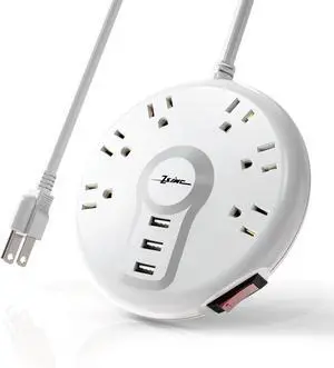 Power Strip, Surge Protector, 6 Outlets and 3 USB Ports 6.5FT Long Extension Cord, Circle Socket Overload Surge Protection, Flat Plug Charging Station Compact for Office, Home, Travel (White)