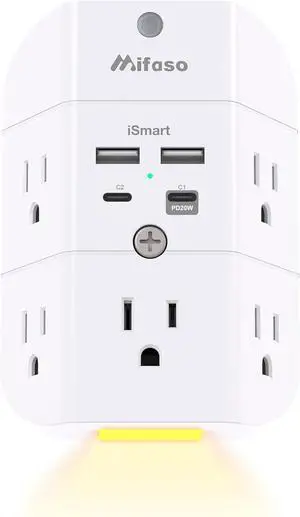 Surge Protector Outlet Extender - with Night Light, PD20W USB C Charger, 5-Outlet Splitter, Multi Plug Outlet for Home, Dorm Room Essentials