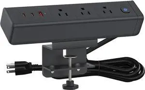 Desk Clamp Power Strip with 65W USB-C&USB A Ports 3 AC Outlet, Nightstand Edge Mount Charging Station Power Strip with USB-C Ports Tabletop Surge Protector for Home Office, Dorm Room(Black)