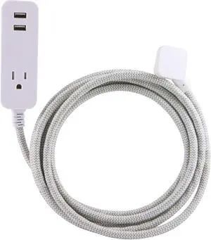 Cordinate Designer 1-Outlet 2-USB Charging Extension Cord with Surge Protection, Gray Braided Décor Fabric Cord, 10 ft, 2.4A USB Charging Ports, with Tamper Resistant Safety Outlets, 37917