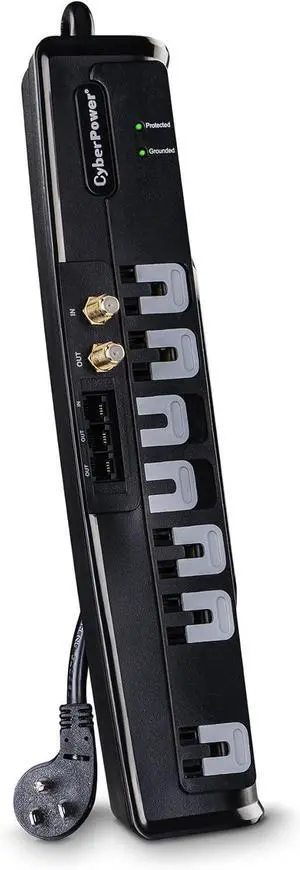 CyberPower CSHT706TC Home Theater Surge Protector + TEL Protection, 1950J/125V, 7 Outlets, 6ft Power Cord Black