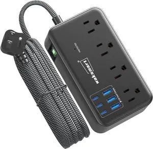 Surge Protector Power Strip (2800J), 8 AC Outlets with 6 USB Ports 4.8A/24W Charging Station for iPhone 15 Series, 5ft Flat Extension Cord, Wall Mount for Home, Travel, Office