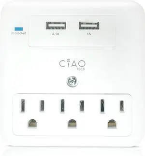 3 Outlet Extender with 1 USB-A & 1 USB-C - Multi Plug Outlet with 540 Joules Surge Protector - Multipurpose USB Outlet with 3A Fast Charging for Travel, Home & Office (White)