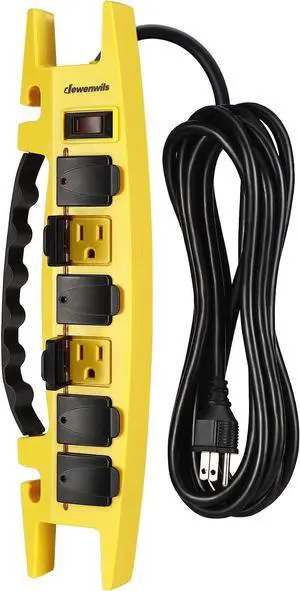 DEWENWILS 6-Outlet Heavy Duty Power Strip - 15FT Cord, UL Listed, Garage Power Strip with 15A Circuit Breaker, Industrial for Christmas Lights & Holiday Decoration, Wall Mountable