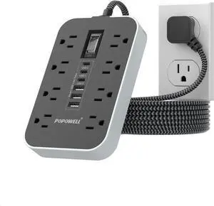 Power Strip Surge Protector- 5FT Flat Plug Extension Cord, 8 AC Outlet& 6 USB Ports(3 USB C), 1080 J Surge Protection, Desk Charging Station, Overload Switch, Home, Office, Gaming Room Essentials.